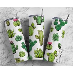 Cactus On White Background, Cactuses Pattern, Cactus 20oz Tumbler Wrap, Seamless Skinny Tumbler, Sublimation Design PNG