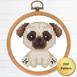 Cute Tiny Pug Puppy Dog Cross Stitch Pattern. Super Easy Small Cross Stitch for Beginners