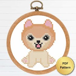Cute Tiny Pomeranian Puppy Dog Cross Stitch Pattern. Super Easy Small Cross Stitch for Beginners