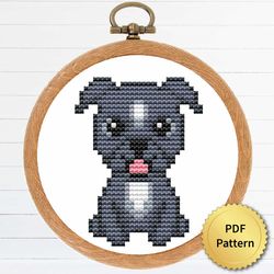 Cute Tiny Pitbull Puppy Dog Cross Stitch Pattern. Super Easy Small Cross Stitch for Beginners