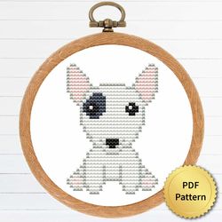Cute Tiny Bull Terier Puppy Dog Cross Stitch Pattern. Super Easy Small Cross Stitch for Beginners