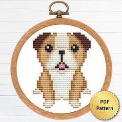 Cute Tiny English Bulldog Puppy Dog Cross Stitch Pattern. Super Easy Small Cross Stitch for Beginners