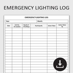 Printable Emergency Lighting Log, Emergency Lighting Test Record Sheet, Lighting Maintenance Tracker, Editable Template