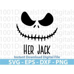 Her Jack Skellington Svg, Jack Silhouette , Clipart, Png Cut File Cricut , Sticker, Svg Eps Dxf Png Digital File