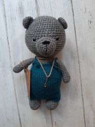 Hand crochet Bear in Overalls Stuffed toys Plush toys Animals Handmade Amigurumi Knit Gift