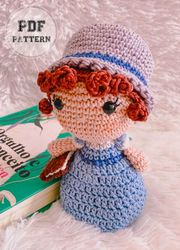 DOLL PATTERNS Austen Crochet Doll with Hat Amigurumi PDF Pattern