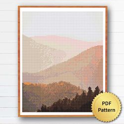 Boho Minimalist Mountain Cross Stitch Pattern