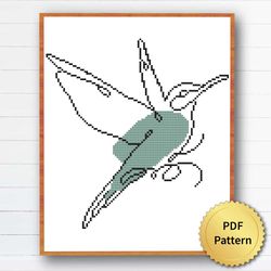 Hummingbird Minimalist Cross Stitch Pattern. Easy modern design. Boho decor