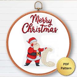 Funny Christmas Santa Cross Stitch Pattern, Easy Cute Christmas Ornaments Embroidery, Counted Cross Stitch Char