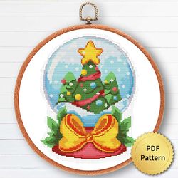 Christmas Tree Snow Globe Cross Stitch Pattern. Christmas Gift