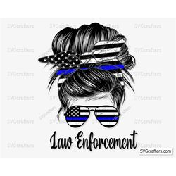 Police Law Enforcement Bun Hair Sunglasses Headband Mom Life PNG, American Thin Blue Line svg, Police svg - Clipart,Prin