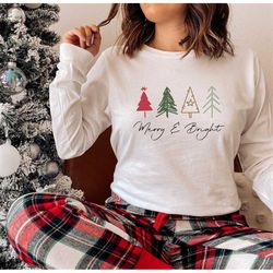 Merry & Bright Christmas Trees Sweatshirt, Christmas Sweatshirt, Holiday Sweater, Womens Holiday Sweatshirt, Christmas S