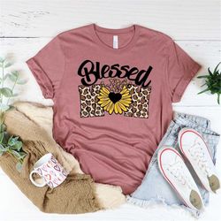 Blessed Mom Sunflower Leopard Print Shirt for Mothers Day, Mom Shirt, Gift For Mom, Mom Shirt Women, Mom Life Shirt