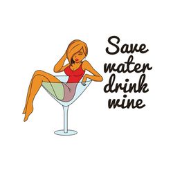 Black Girl Save Water Drink Wine Svg
