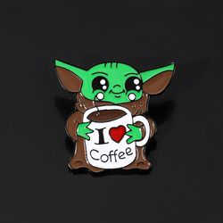 Yoda Baby I Love Coffee Lapel Pins Women & Man Enamel Brooches Badges on Backpack Fashion Accessories Jewelry
