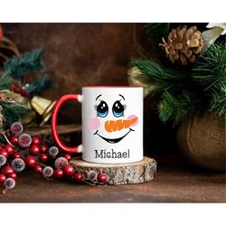 Secret Santa Gift, Snowman Face Mug, Personalized Hot Chocolate Mugs, Funny Christmas Gift