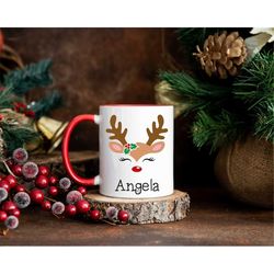 Funny Christmas Mug, Secret Santa Gift, Reindeer Face mug Mug, Personalized Hot Chocoloate Mugs