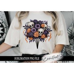Skull Bouquet Sublimation Design PNG - Halloween Floral Tshirt Mugs Tumbler Sublimation - PNG - EmmePrintco