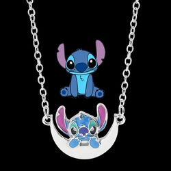 Disney Lilo & Stitch Necklace Simple Cute Stitch Moon Enamel Pendant Necklace Fashion Jewelry 2023