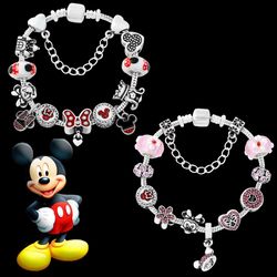 Disney Mickey and Minnie Mouse Bangle Charm Bracelet for Women Trendy Goth Egirl Wrist Accessories