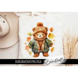 Fall Cute Bear Sublimation Design PNG - Fall Tshirt Mugs Tumbler Sublimation - PNG - EmmePrintco