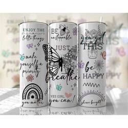 Positive Affirmations Tumbler Wrap Butterflies Inspirational Quotes PNG Template Sublimation Designs Downloads - Summer