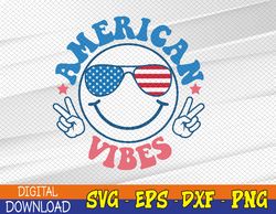 America Vibes Fourth 4th of July Happy Face Smile Patriotic Svg, Eps, Png, Dxf, Digital Download