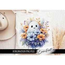 Cute Ghost Floral Sublimation Design PNG - Halloween Tshirt Mugs Tumbler Sublimation - PNG - EmmePrintco