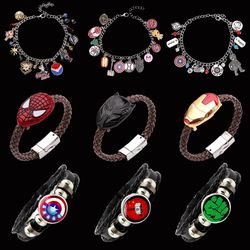 Marvel Movie Jewelry The Avengers Captain America Thor Iron Man Alloy Pendant Hand Woven Rope Bracelet