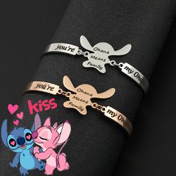 Disney Stitch Ohana Means Family Bracelet Cartoon Lilo & Stitch Delicate Pendant Comic Bangle Bracelet Girls Jewelry