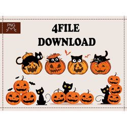 Black cat and pumpkin design Png for printing,Cute Halloween pumpkin Png for kids not too spooky halloween cat Png,child