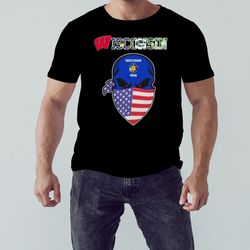 Official wisconsin Sport Skull Wearing American Flag Mask Shirt, Shirt For Men Women, Graphic Design, Unisex Shirt