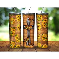Fall Butterfly Cross Tumbler Png,20oz Skinny Tumbler Sublimation Designs,Butterfly Png,Autumn Fall Png ,Flowers Tumbler
