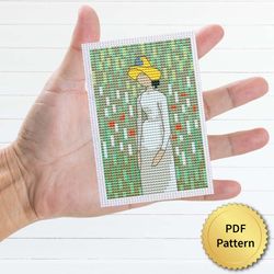 Girl in White Cross Stitch Pattern Vincent Van Gogh Cross Stitch Chart. Art Drawing Masterpiece, Easy Tiny Small