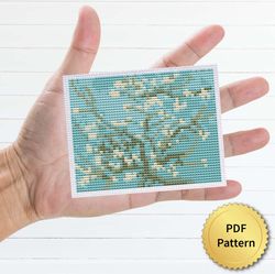 Almond Blossoms by Vincent Van Gogh Cross Stitch Pattern. Miniature Art Cross Stitch, Easy Tiny Drawing Masterpiece