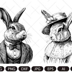 Bunny clipart svg, a pair of rabbits in clothes, Dapper Bunny, Lady Bunny, Mr. and Mrs. Bunnies, Easter Bunnies, Junk Jo