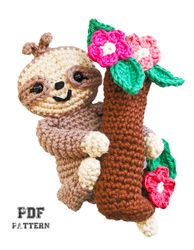 ANIMAL PATTERNS Crochet Sloth on Tree  PDF Amigurumi Pattern