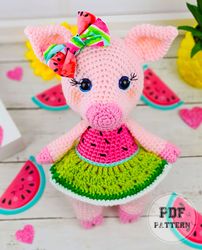 PIG PATTERNS Watermelon Crochet Pig Amigurumi  Pattern
