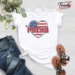 Love America Shirt, American Flag Heart Shirt, Merica Shirt, 4th of July Gift, Memorial Day Shirt, USA Shirt, Womens 4th