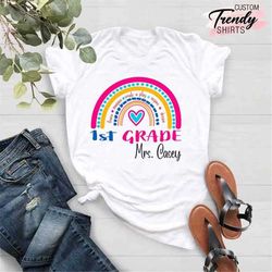 First Grade Crew, Personalized First Grade Teacher T-Shirt, Back To School Shirt, 1st Grade Rainbow Teacher Tees, Custom