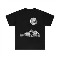 Bigfoot Walking In The Forest Moon Night Sky Sasquatch T-Shirt