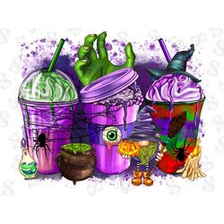 Halloween Coffee Cups Png Sublimation Design,Halloween Coffee Latte,Halloween Design,Western Png,Halloween Png,Gnome Png