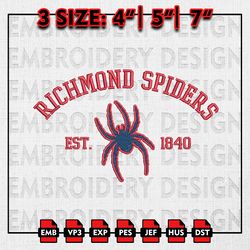 Richmond Spiders Embroidery files, NCAA Embroidery Designs, NCAA Richmond Spiders Machine Embroidery Pattern