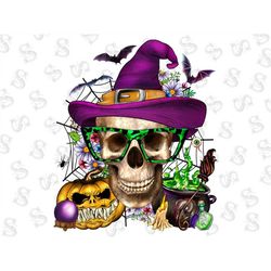 Halloween Skull Png Sublimation Design, Halloween Png,Halloween Skull Png ,Flower Png,Pumpkin png,Witch Hat Png,Spooky P