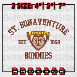 St Bonaventure Bonnies Embroidery files, NCAA Embroidery Designs, NCAA St Bonaventure Bonnies Machine Embroidery Pattern