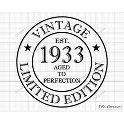 90th birthday svg, 90th svg, Old Number 90 svg, Vintage 1933 birthday Svg, Aged to Perfection svg - Printable, Cricut &