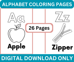 26 Alphabet Coloring Pages, 26 pages Alphabet Coloring Book Printable For Kids, Preschool Printable, Homeschool Printabl