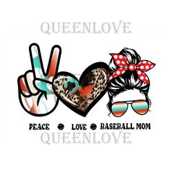Peace Love Baseball Mom Cowhide Png