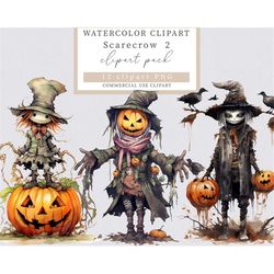 Scarecrow bundle clipart, Halloween clipart, Halloween png,  Illustration, Collage, Scrapbooking, Card making, Autumn cl