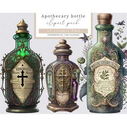 Apothecary bottle clip art, Halloween clip art, Potion bottles clip art, Watercolor bottle clip art